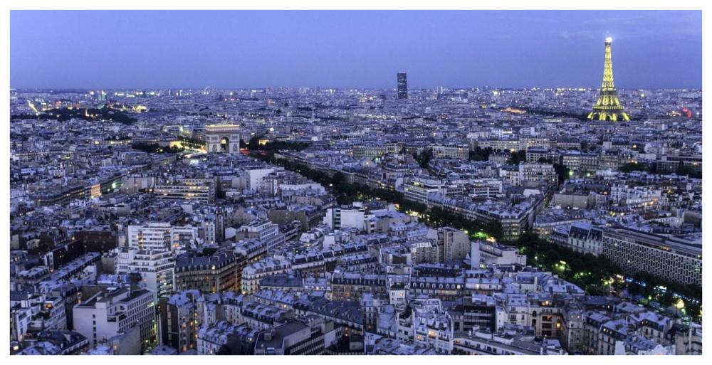 Aerial view of Paris at dusk-Paper Art-74"x38"