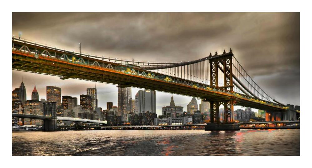 Manhattan Bridge and New York City Skyline, NYC-Paper Art-26"x14"