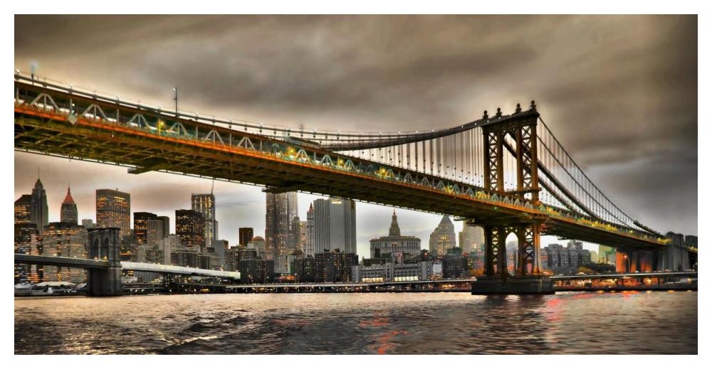 Manhattan Bridge and New York City Skyline, NYC-Paper Art-50"x26"