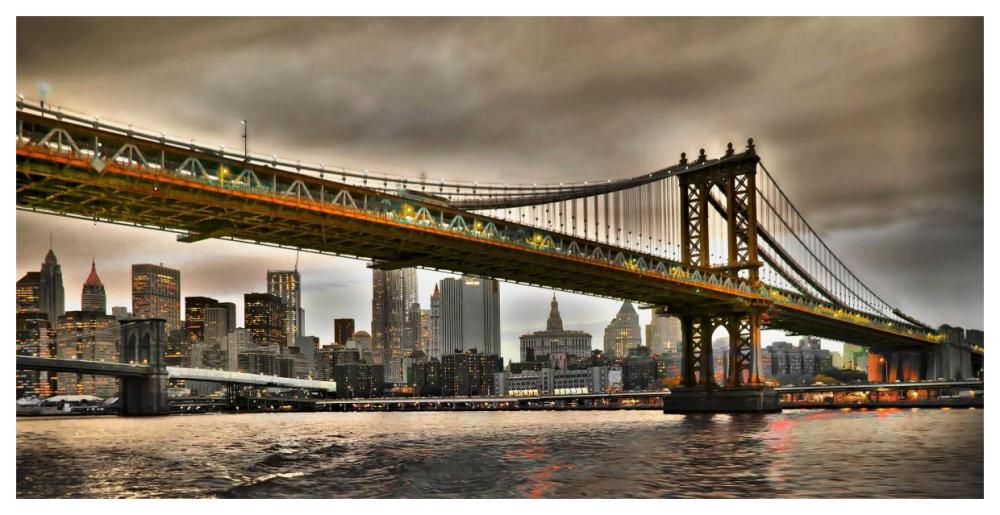 Manhattan Bridge and New York City Skyline, NYC-Paper Art-62"x32"