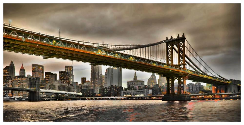 Manhattan Bridge and New York City Skyline, NYC-Paper Art-74"x38"