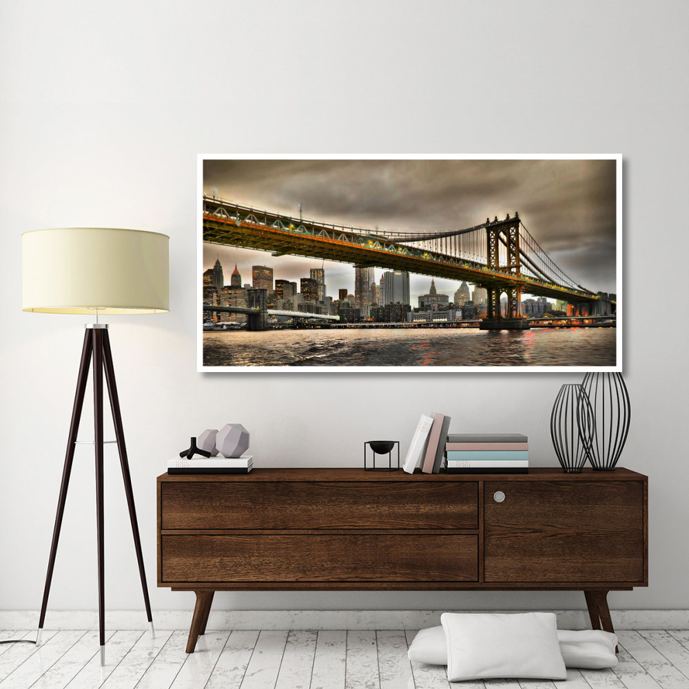 Manhattan Bridge and New York City Skyline, NYC-Paper Art-74&quotx38"