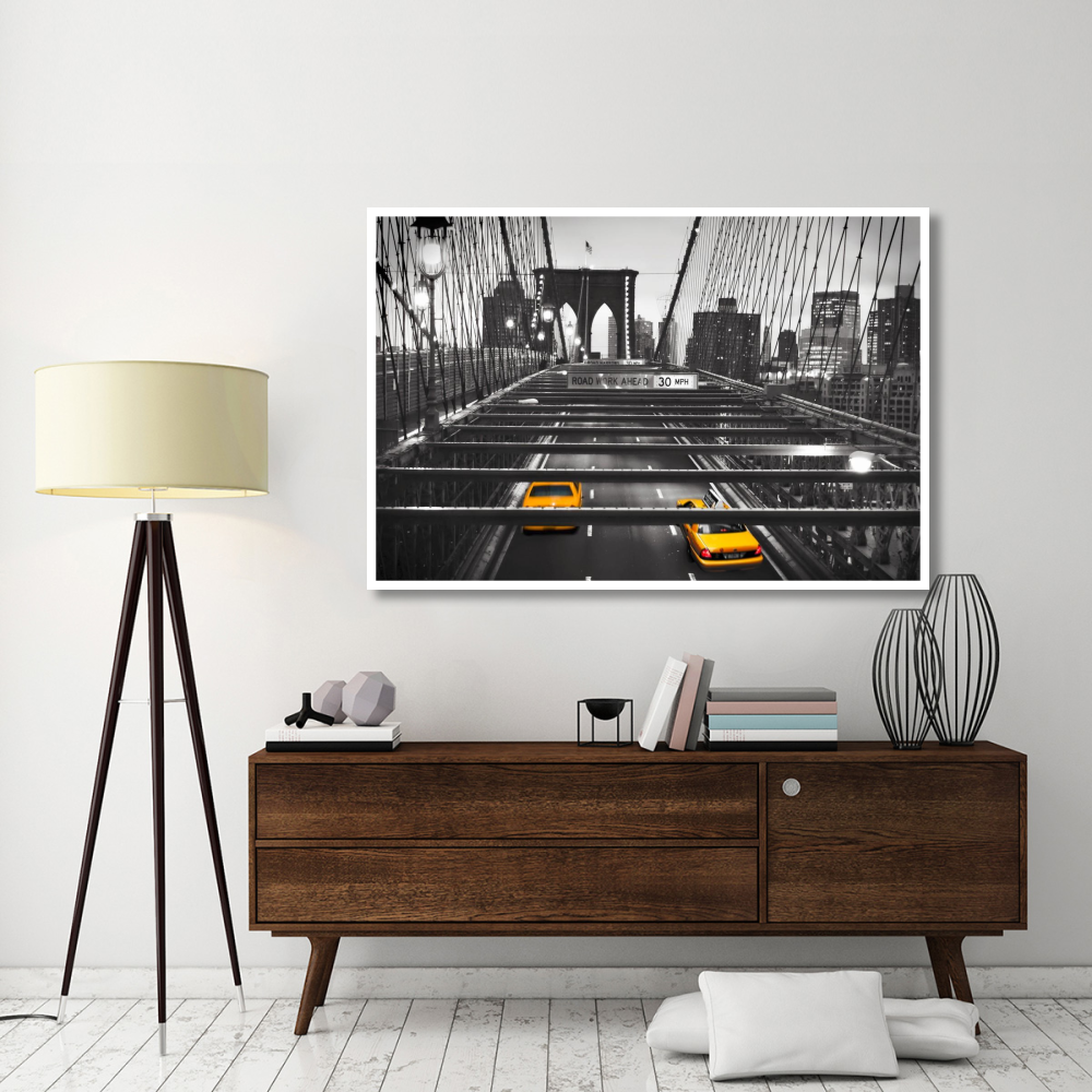 Taxi on Brooklyn Bridge, NYC-Paper Art-62&quotx42"