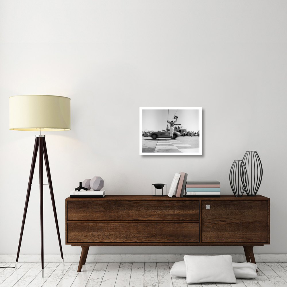 Man jumping waving checkered flag-Paper Art-26&quotx20"