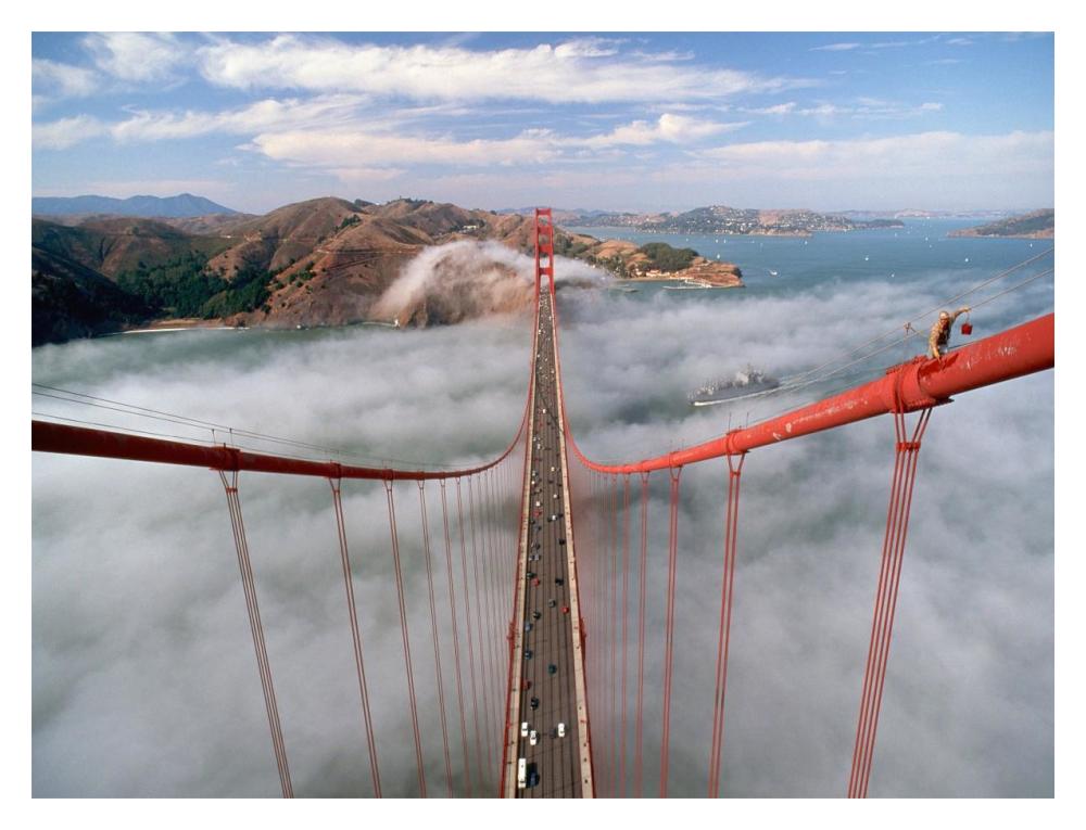 Painter on the Golden Gate Bridge, San Francisco-Paper Art-18"x14"