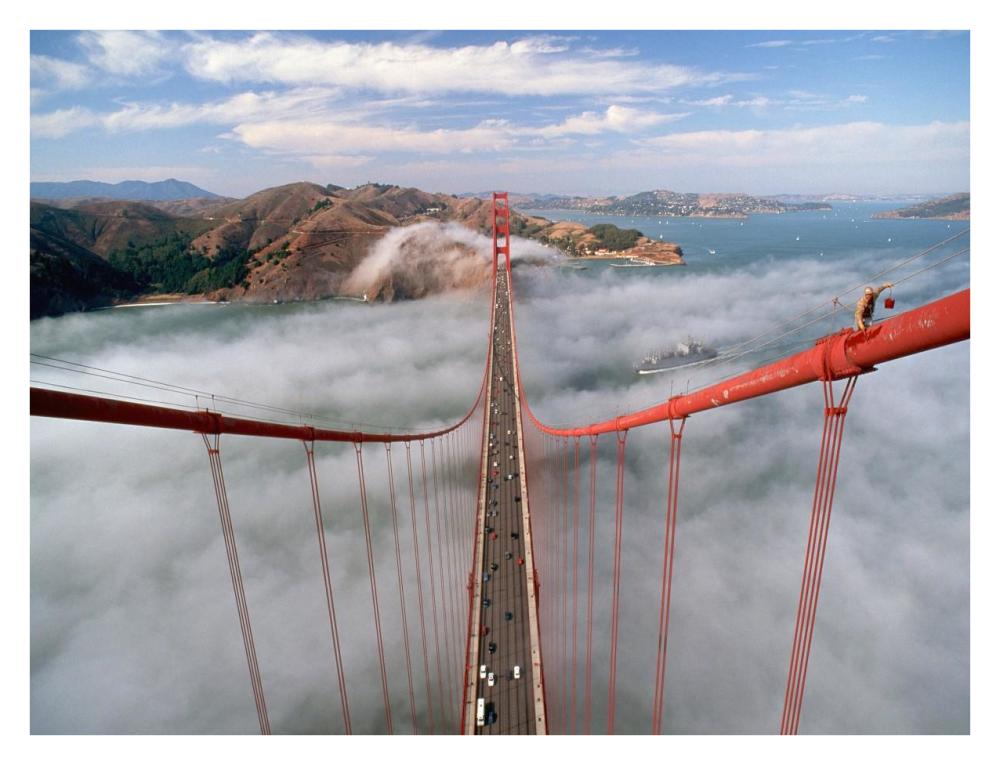 Painter on the Golden Gate Bridge, San Francisco-Paper Art-34"x26"