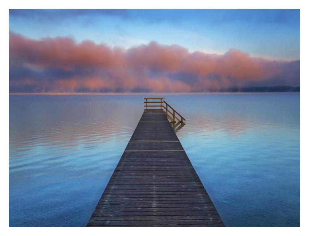 Boat ramp and fog bench, Bavaria, Germany-Paper Art-18"x14"