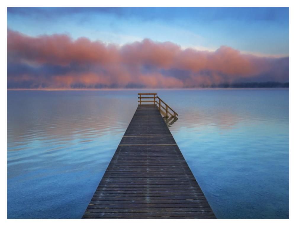 Boat ramp and fog bench, Bavaria, Germany-Paper Art-42"x32"