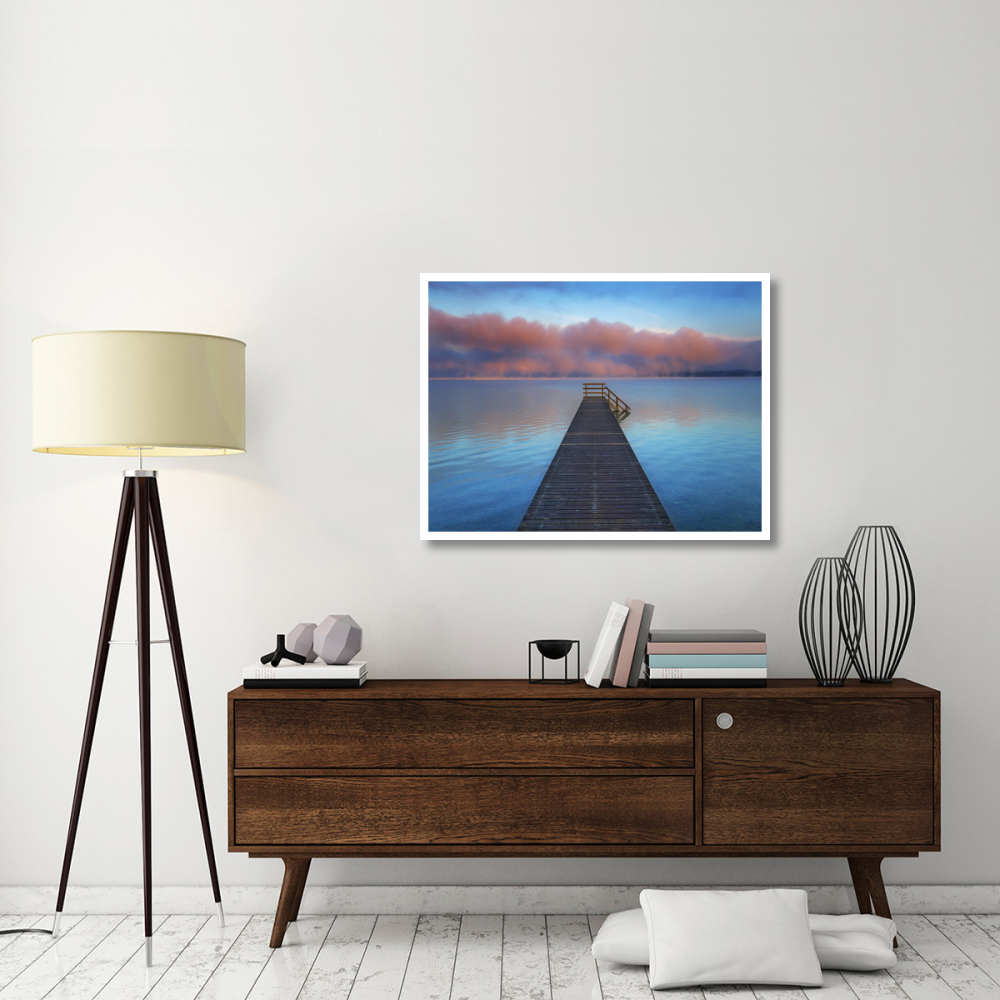 Boat ramp and fog bench, Bavaria, Germany-Paper Art-42&quotx32"