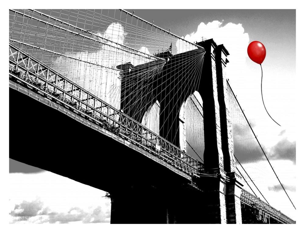 Balloon over Brooklyn Bridge-Paper Art-34"x26"