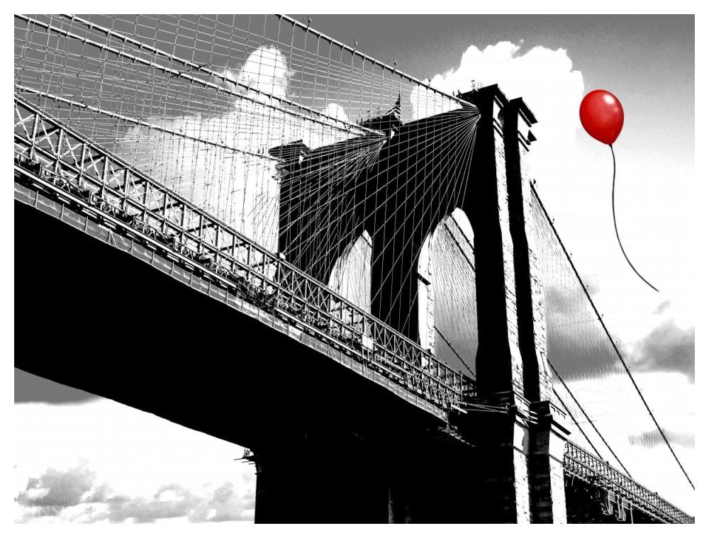 Balloon over Brooklyn Bridge-Paper Art-50"x38"