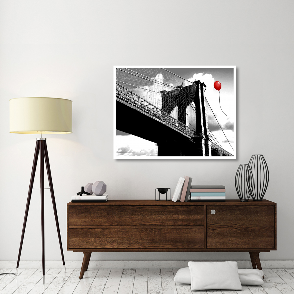Balloon over Brooklyn Bridge-Paper Art-50&quotx38"