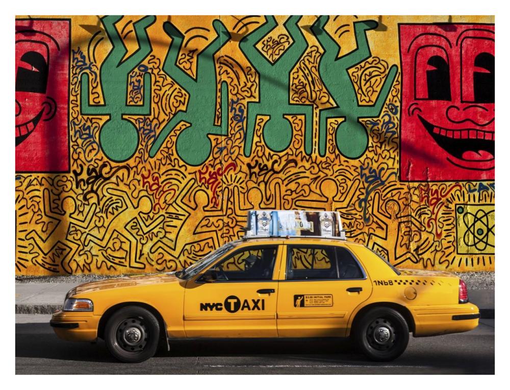 Taxi and mural painting, NYC-Paper Art-34"x26"