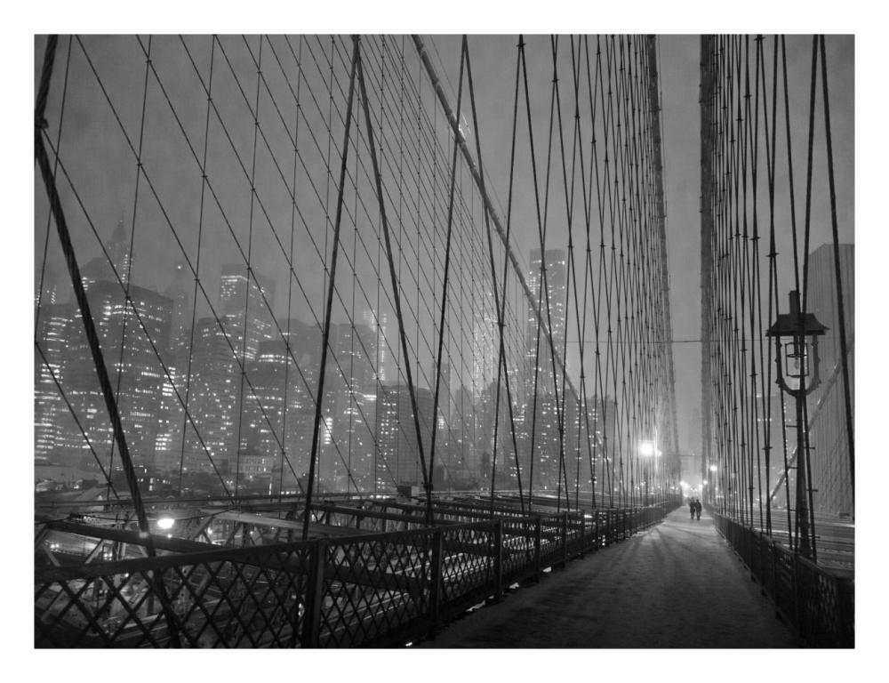 On Brooklyn Bridge by night, NYC-Paper Art-26"x20"
