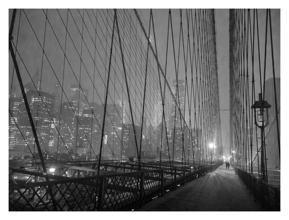 On Brooklyn Bridge by night, NYC-Paper Art-34"x26"