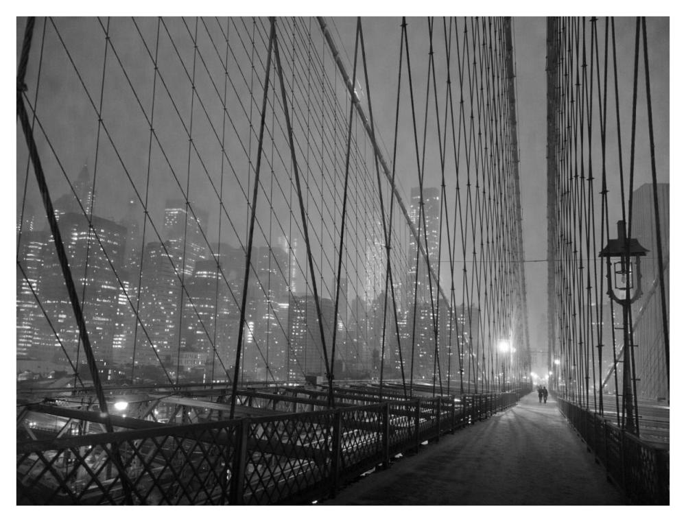 On Brooklyn Bridge by night, NYC-Paper Art-42"x32"
