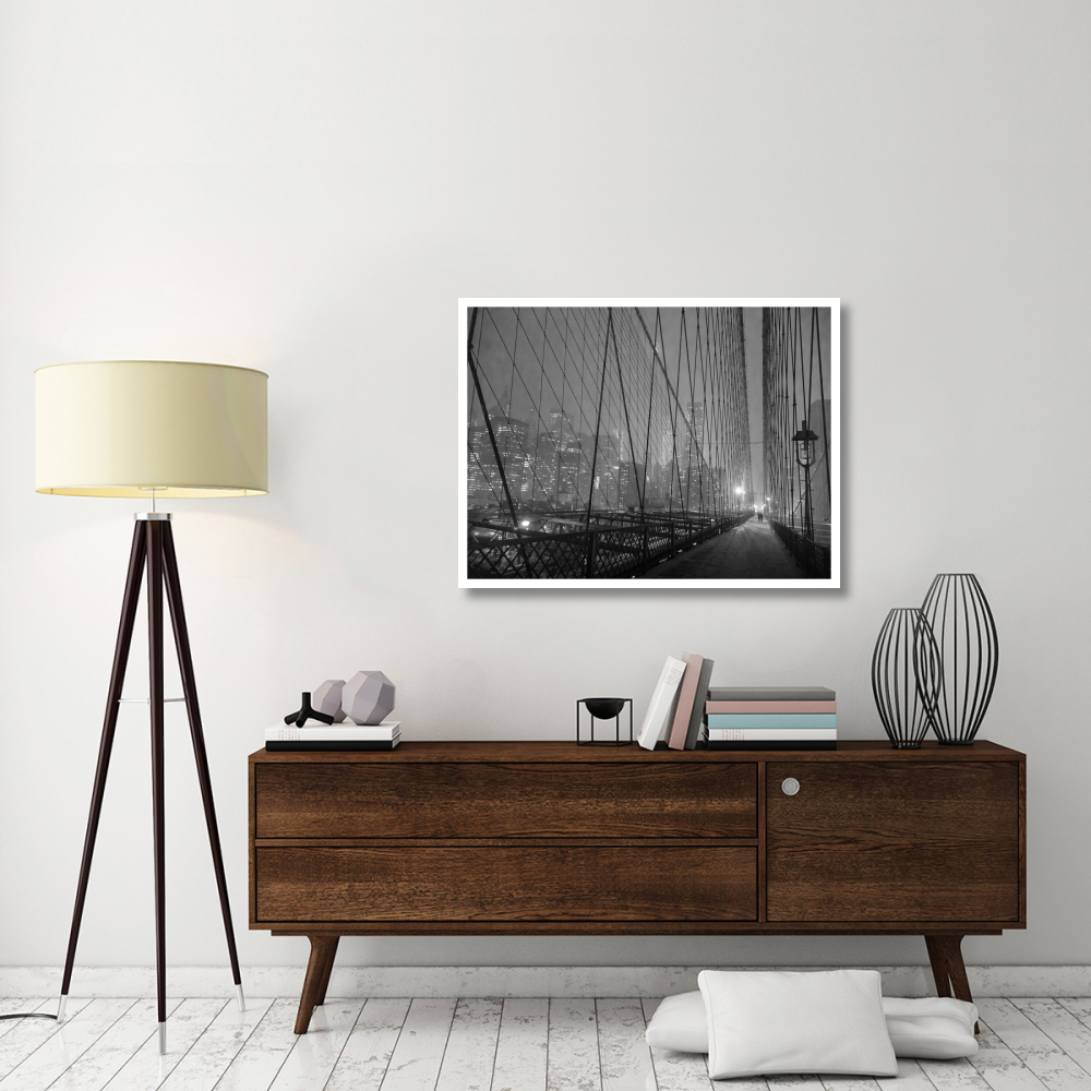 On Brooklyn Bridge by night, NYC-Paper Art-42&quotx32"