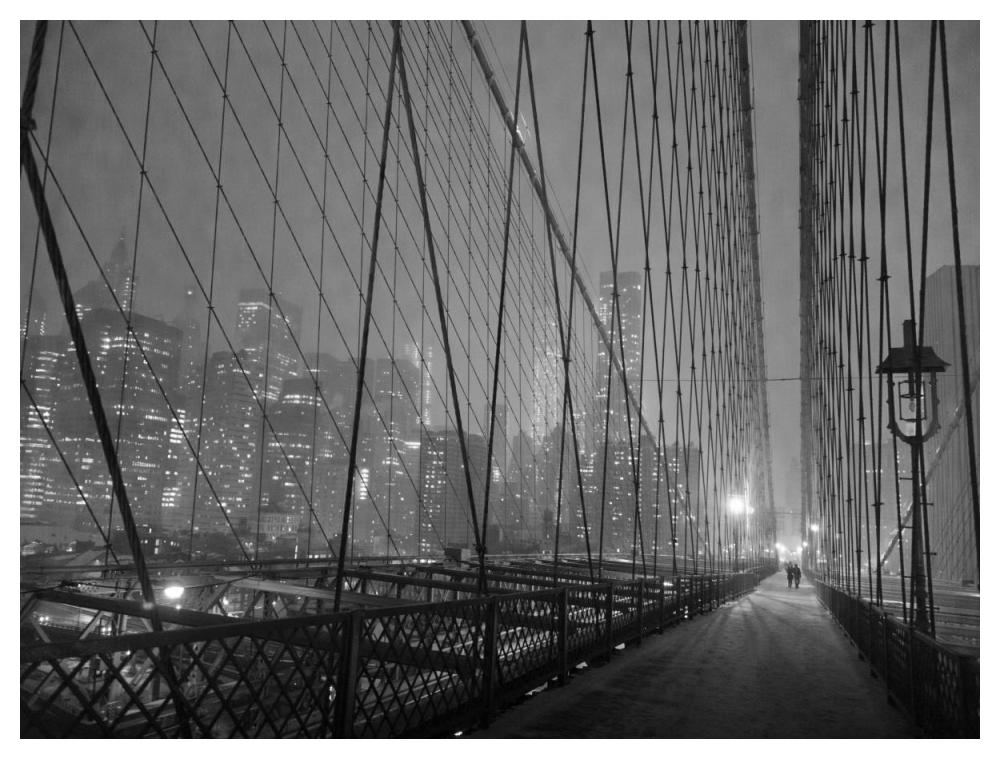 On Brooklyn Bridge by night, NYC-Paper Art-50"x38"