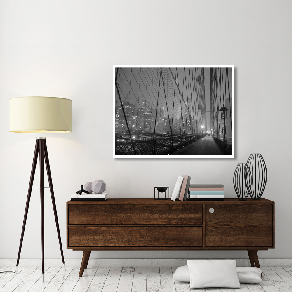 On Brooklyn Bridge by night, NYC-Paper Art-50&quotx38"
