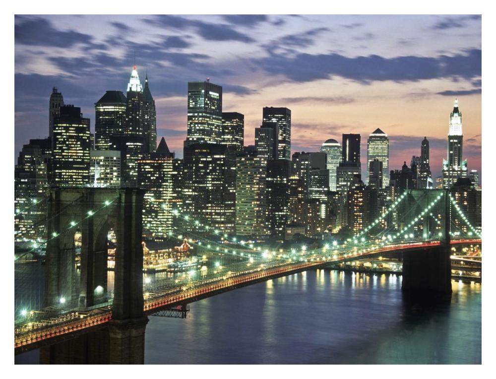Brookyn bridge and Downtown skyline, NYC-Paper Art-18"x14"