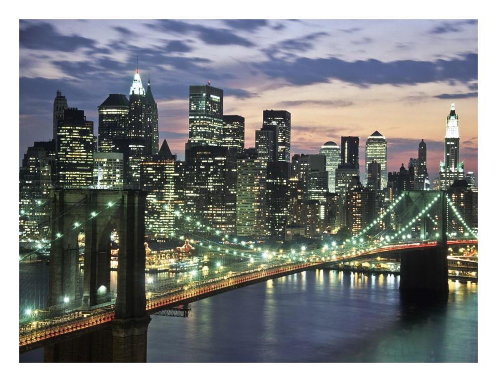 Brookyn bridge and Downtown skyline, NYC-Paper Art-26"x20"