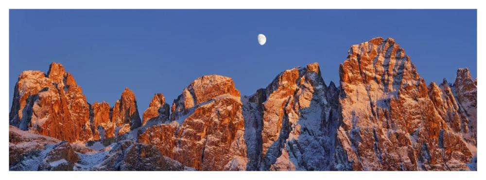 Pale di San Martino and moon, Italy-Paper Art-56"x20"