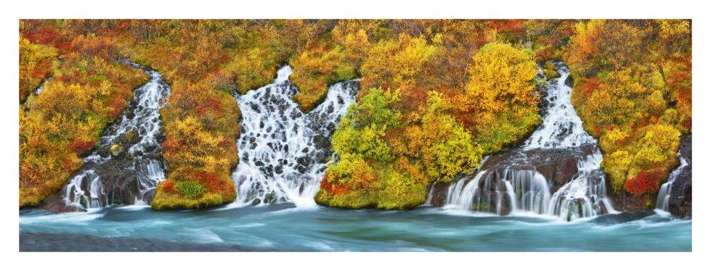 Hraunfossar Waterfall, Iceland-Paper Art-38"x14"
