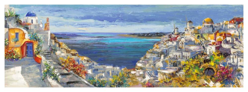 Santorini-Paper Art-56"x20"