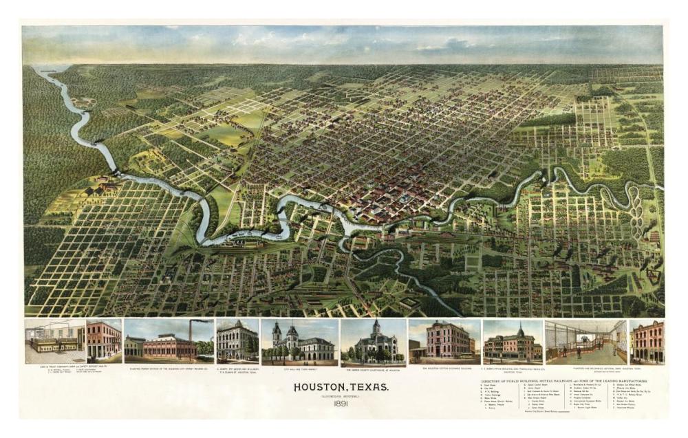 Houston, Texas, 1891-Paper Art-38"x24"