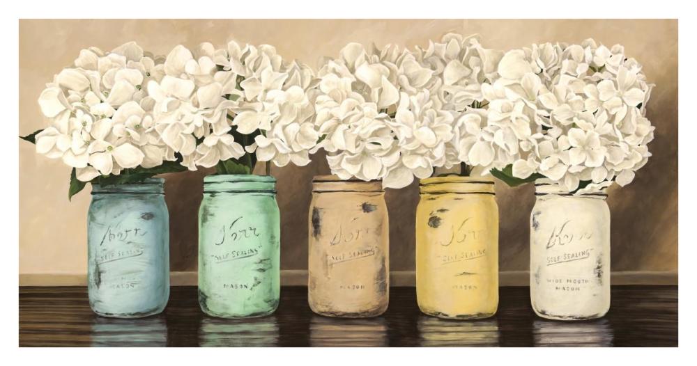 Hydrangeas in Mason Jars-Paper Art-38"x20"