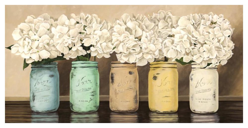Hydrangeas in Mason Jars-Paper Art-50"x26"