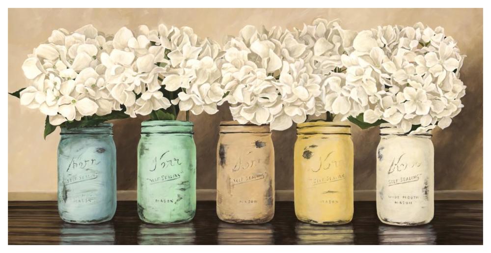 Hydrangeas in Mason Jars-Paper Art-62"x32"