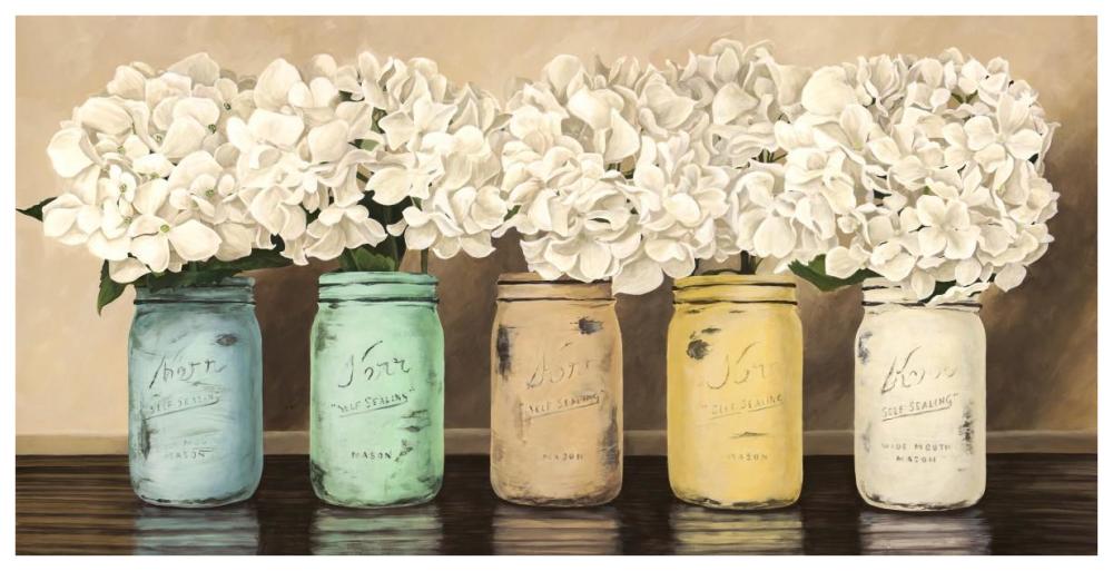 Hydrangeas in Mason Jars-Paper Art-74"x38"