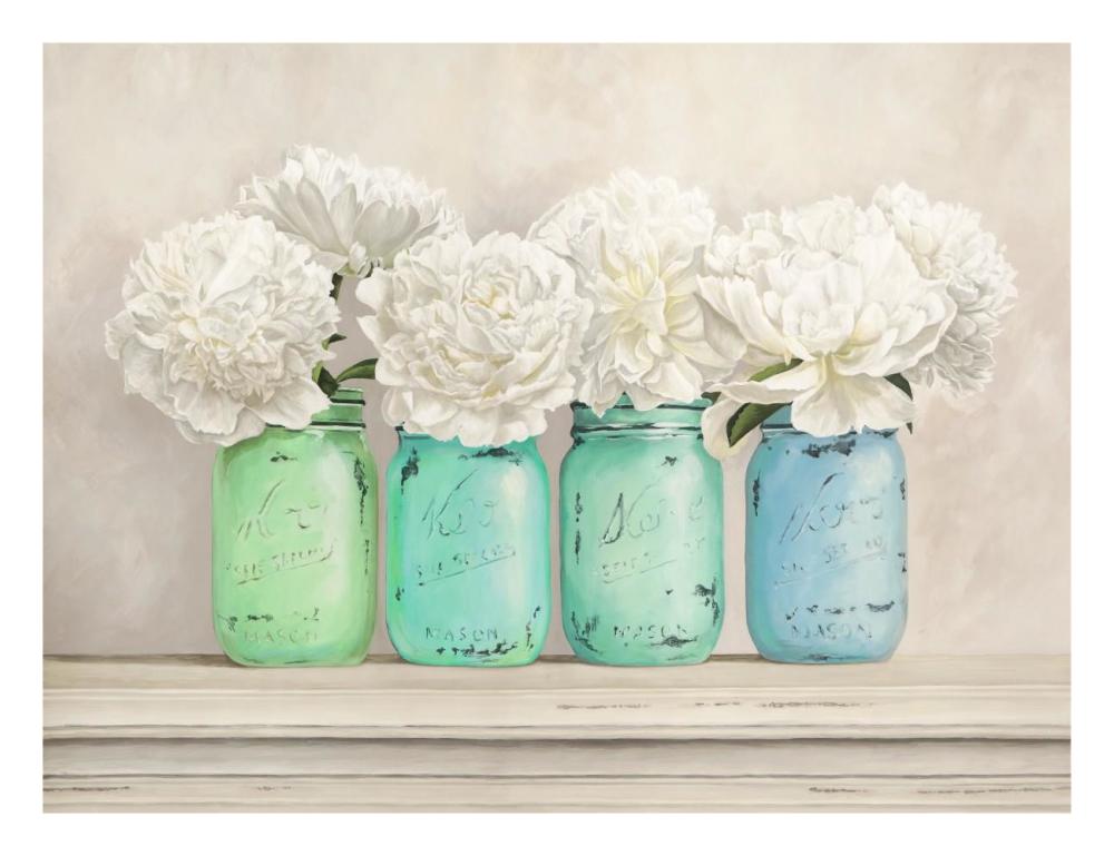 Peonies in Mason Jars-Paper Art-26"x20"