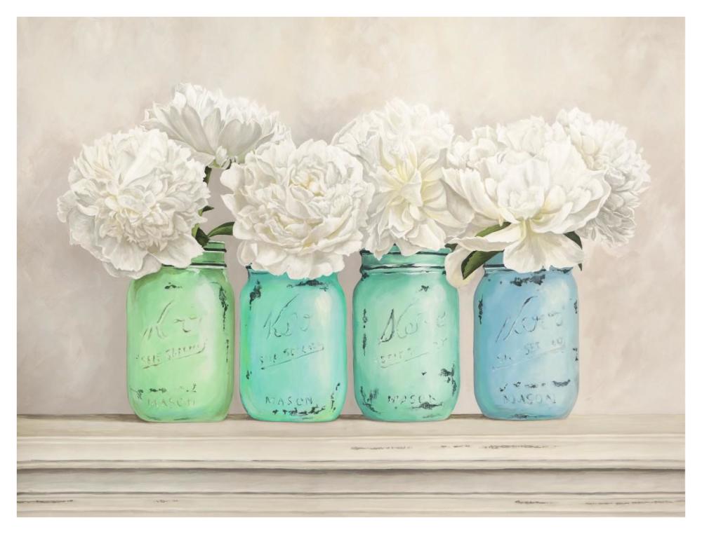 Peonies in Mason Jars-Paper Art-42"x32"