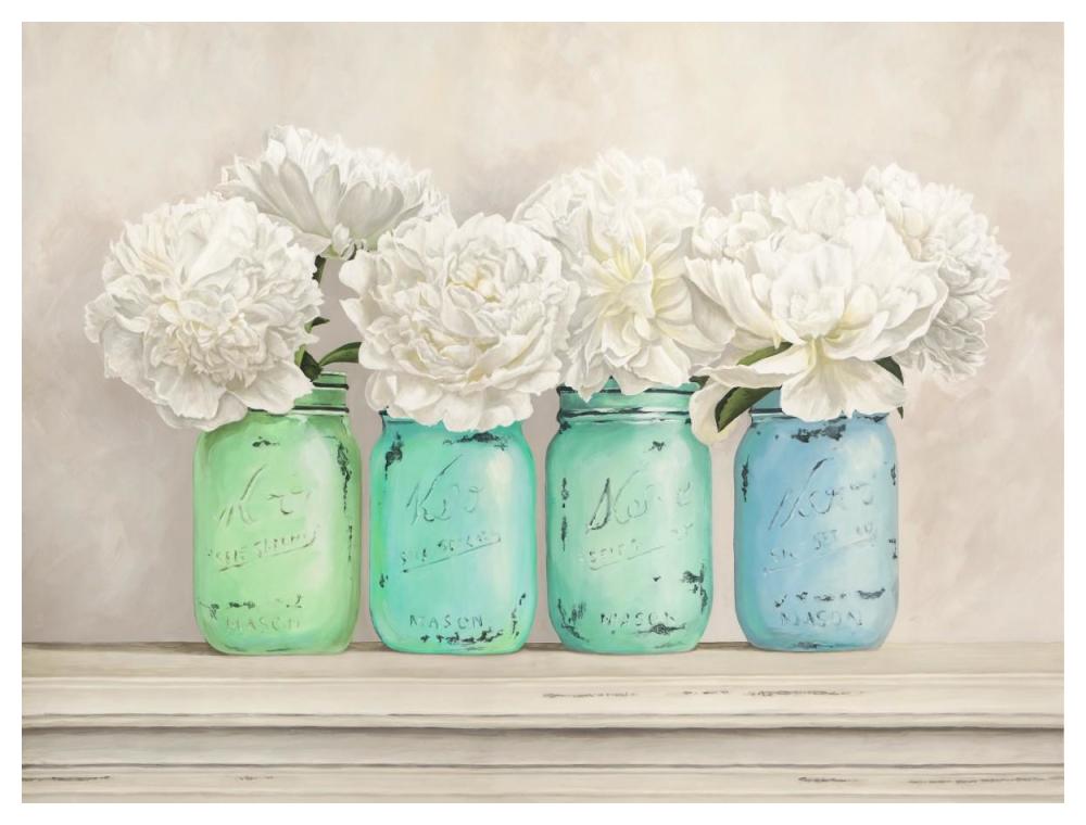 Peonies in Mason Jars-Paper Art-50"x38"