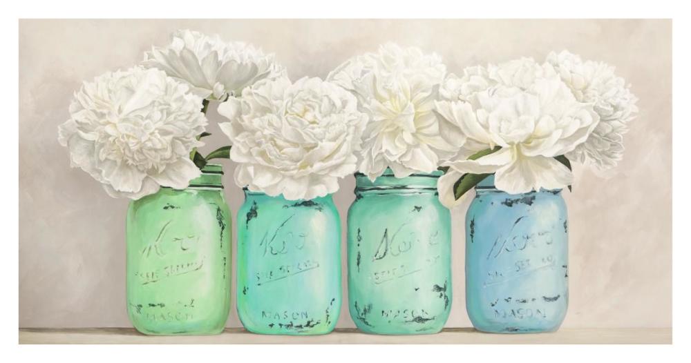 Peonies in Mason Jars (detail)-Paper Art-38"x20"