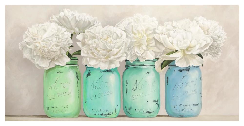 Peonies in Mason Jars (detail)-Paper Art-50"x26"