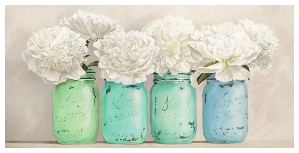 Peonies in Mason Jars (detail)-Paper Art-62"x32"