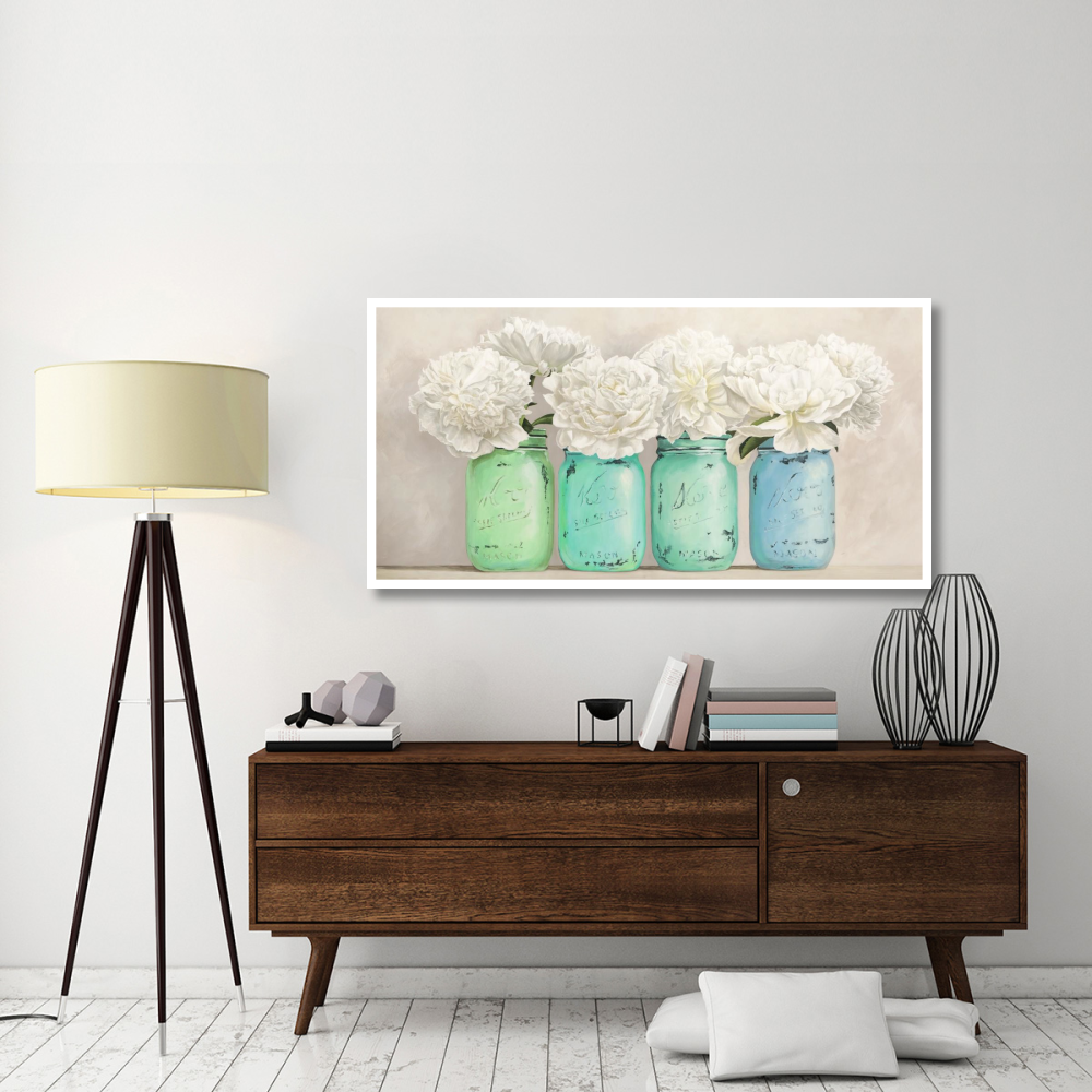 Peonies in Mason Jars (detail)-Paper Art-62&quotx32"