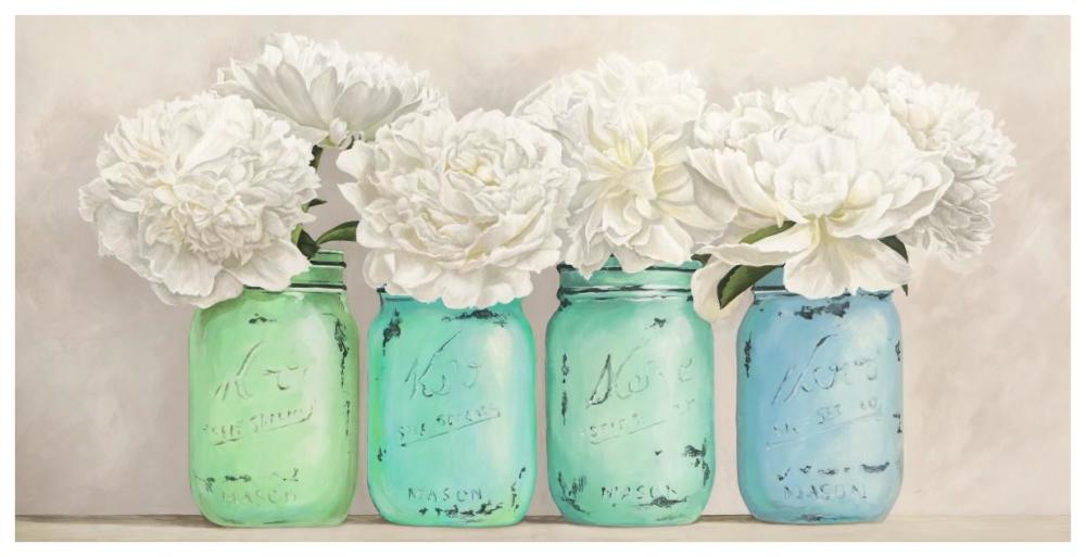 Peonies in Mason Jars (detail)-Paper Art-74"x38"
