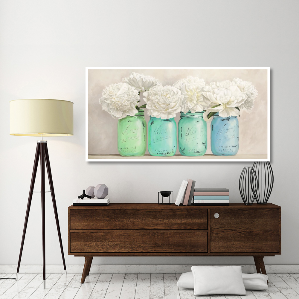 Peonies in Mason Jars (detail)-Paper Art-74&quotx38"
