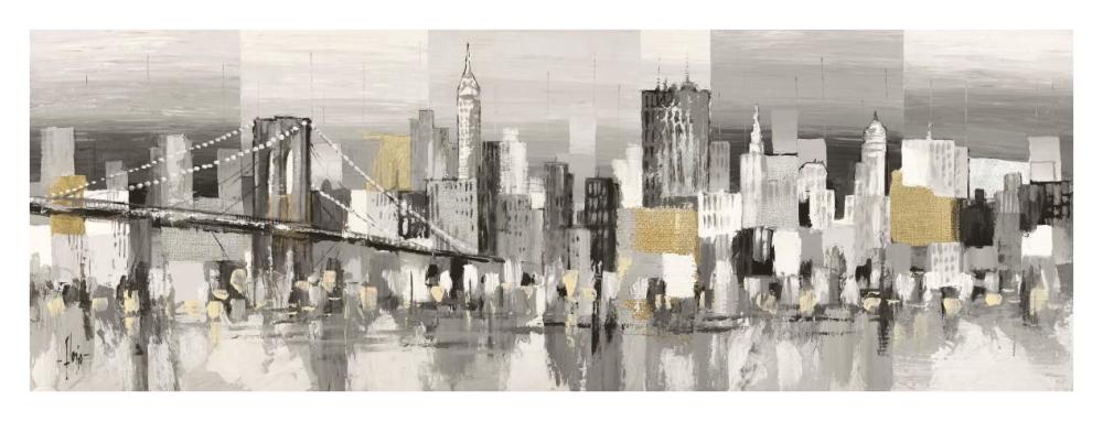 Manhattan & Brooklyn Bridge-Paper Art-38"x14"