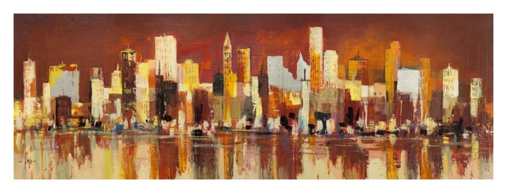 Manhattan al tramonto-Paper Art-38"x14"