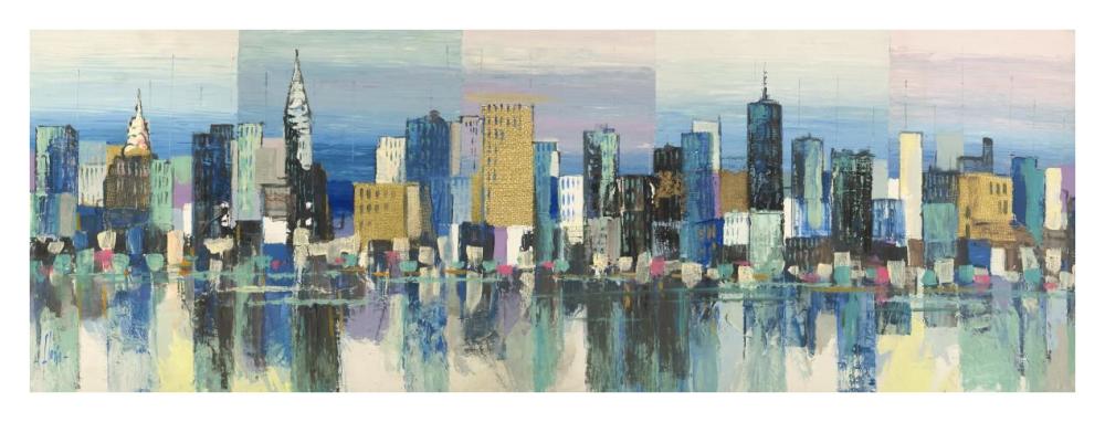 Manhattan Aqua-Paper Art-38"x14"