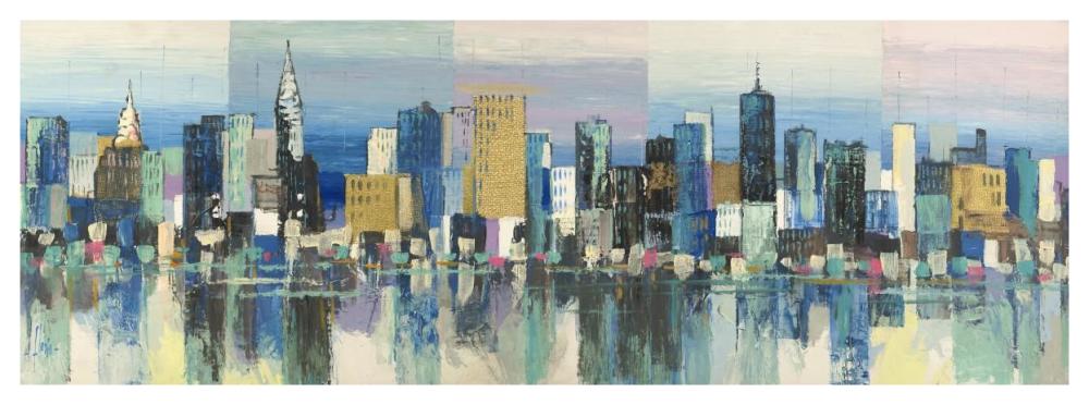 Manhattan Aqua-Paper Art-56"x20"