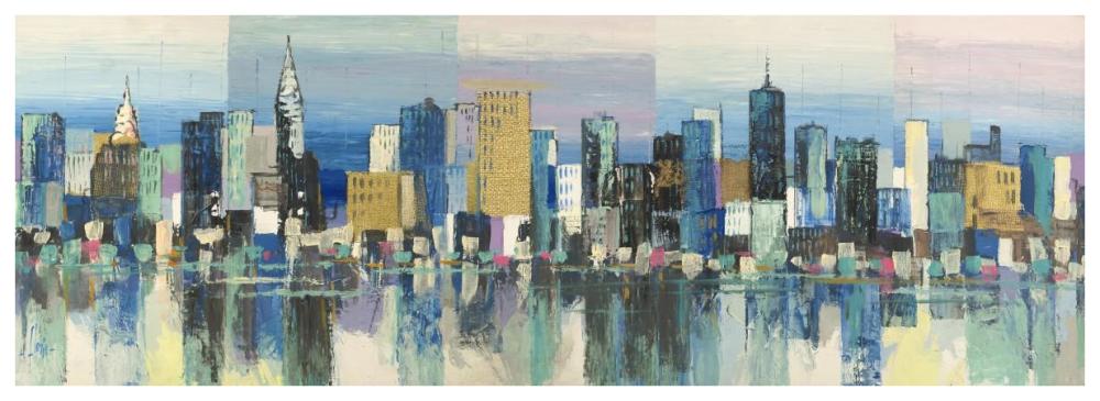 Manhattan Aqua-Paper Art-74"x26"
