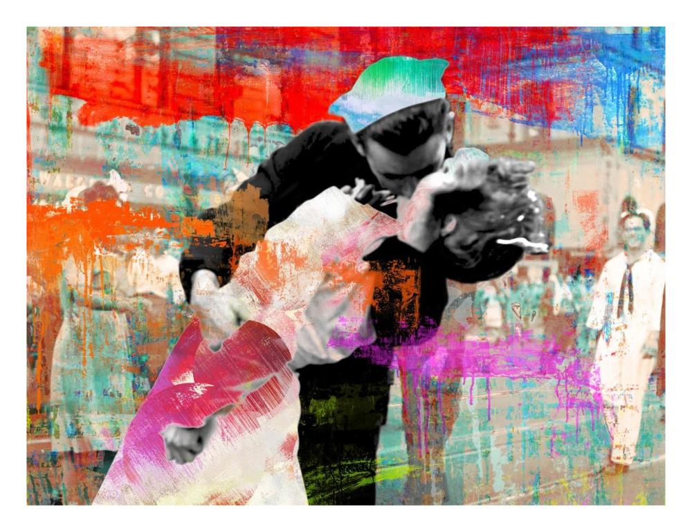 Kissing the War Goodbye 2.0-Paper Art-26"x20"