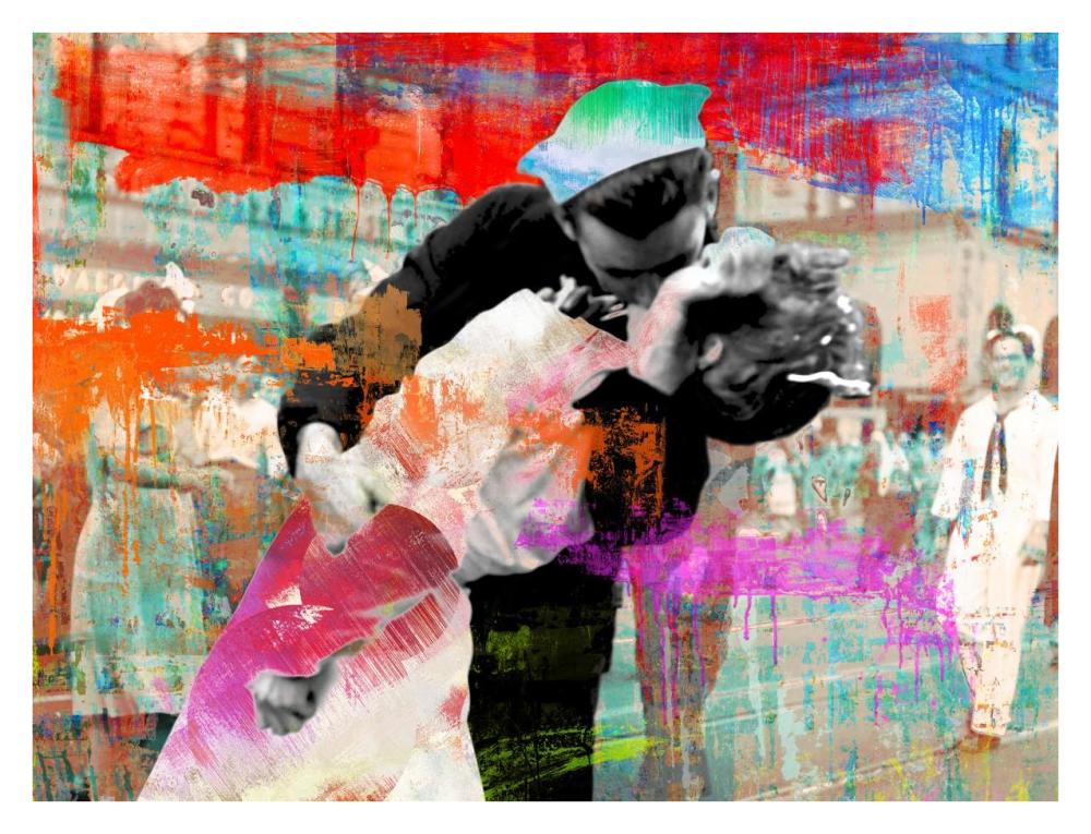 Kissing the War Goodbye 2.0-Paper Art-34"x26"