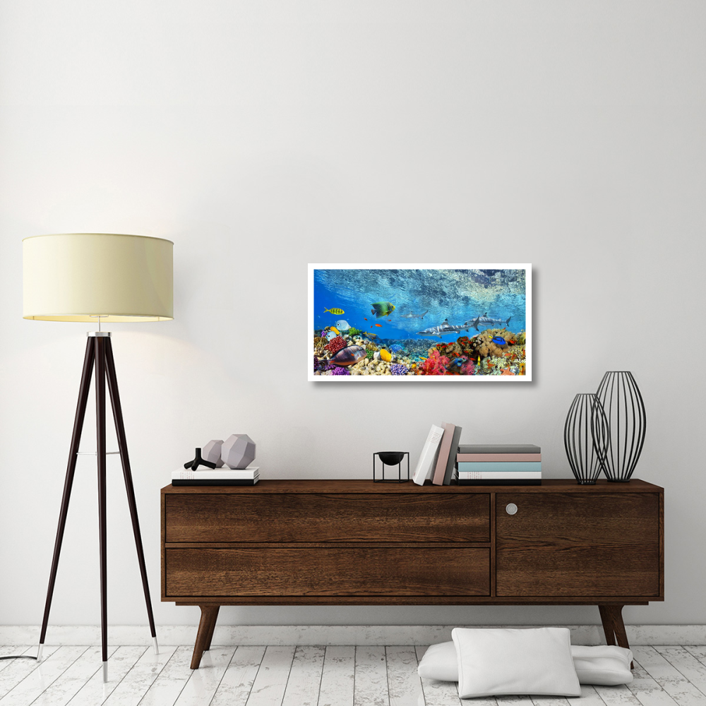 Reef Sharks and fish, Indian Sea-Paper Art-38&quotx20"